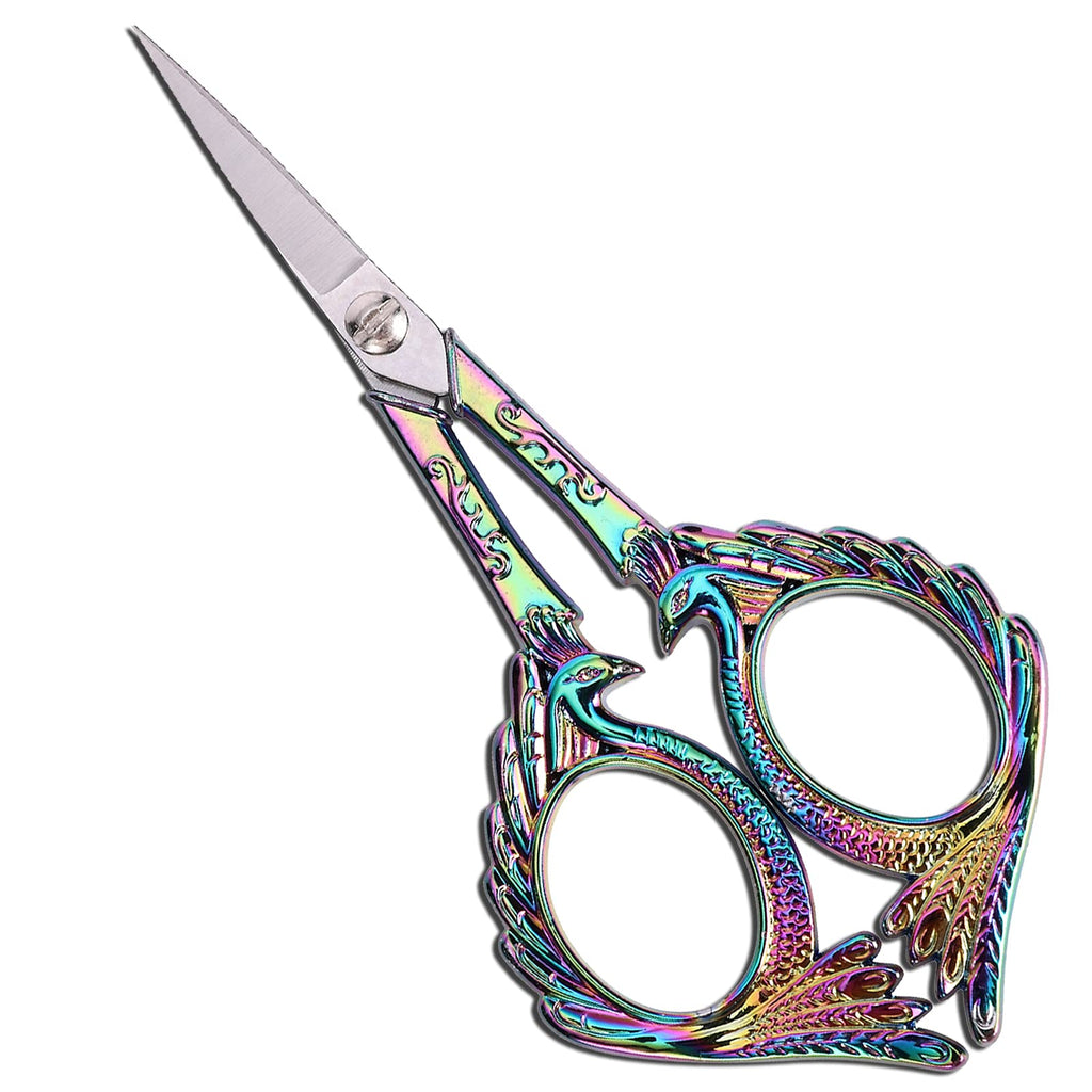  [AUSTRALIA] - YOUGUOM Embroidery Scissors - Small Vintage Sharp Detail Shears for DIY Craft, Sewing, Artwork, Needlework Yarn, Fabric Cutting, Thread Snips, 5in Rainbow Peacock Style