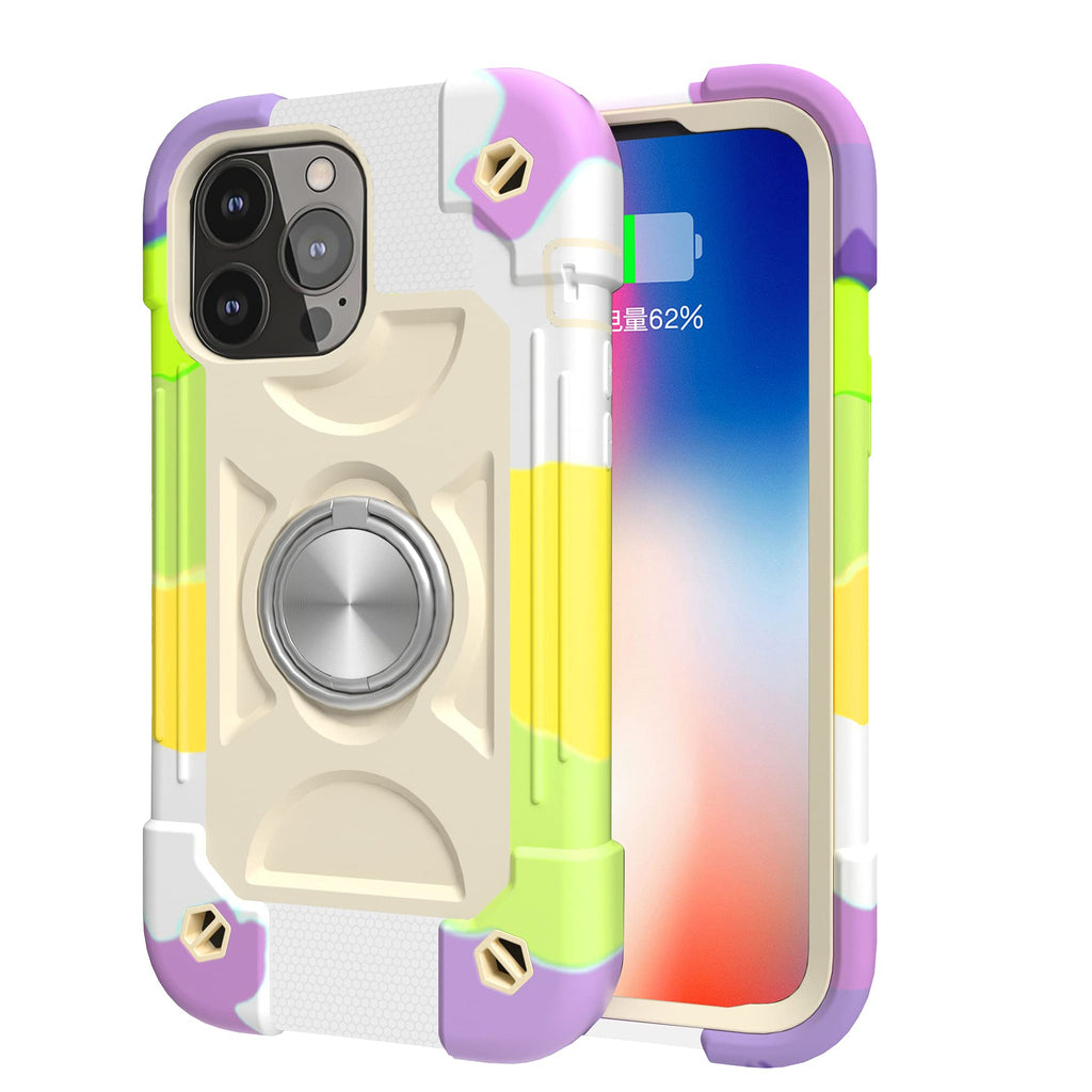  [AUSTRALIA] - Omio for iPhone 13 Pro Max Case with Stand, iPhone 13 Pro Max Case Women Men Heavy Duty Military Grade Shockproof Case with Adjustable Ring Kickstand Silicone Case for iPhone 13 Pro Max Colorful Beige