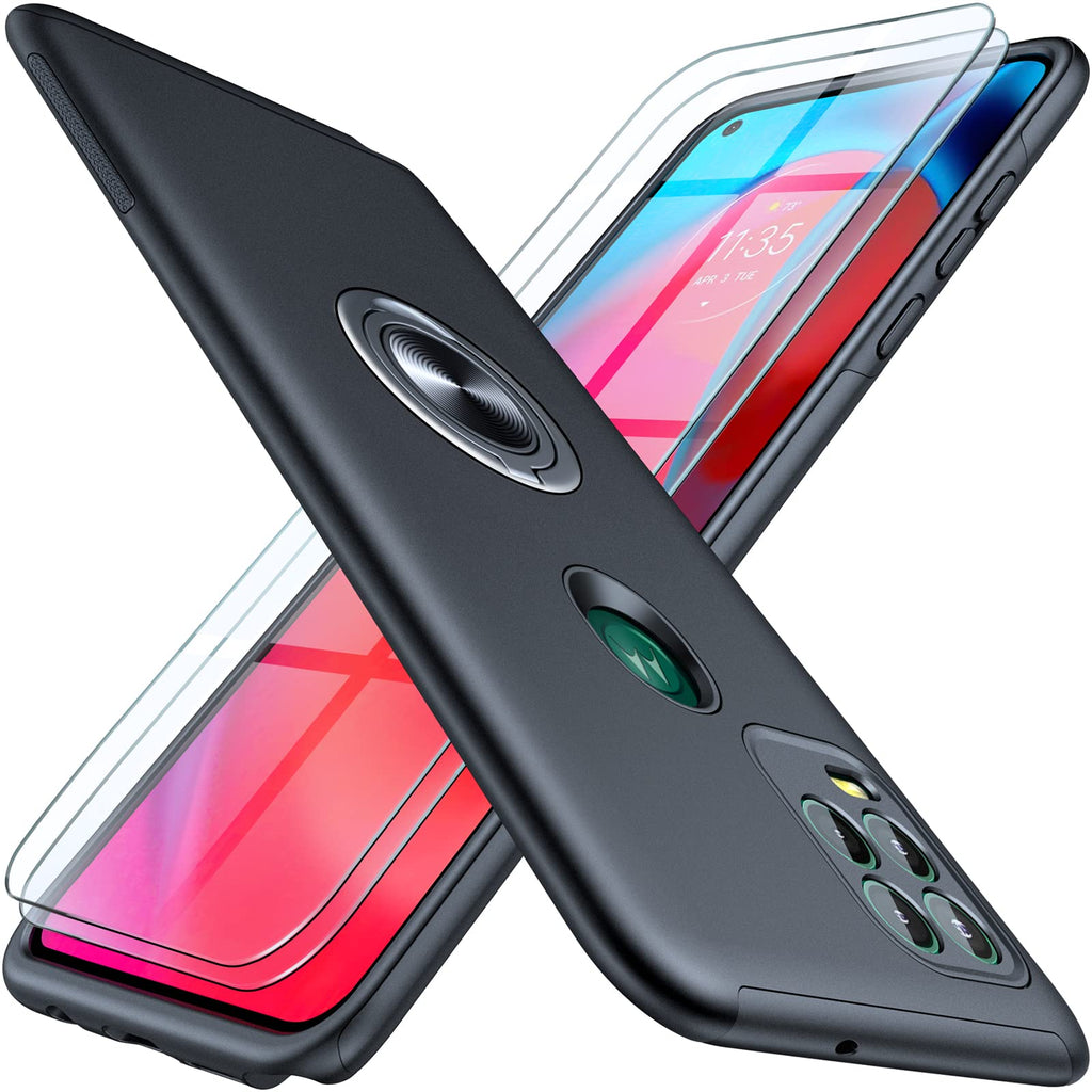  [AUSTRALIA] - JAME for Moto G Stylus 5G Case with 2 Tempered-Glass Screen Protector,Protective Case with Built-in Magnetic 360° Rotating Kickstand Non-Slip and Shock-Proof for Moto G Stylus 5G, Black