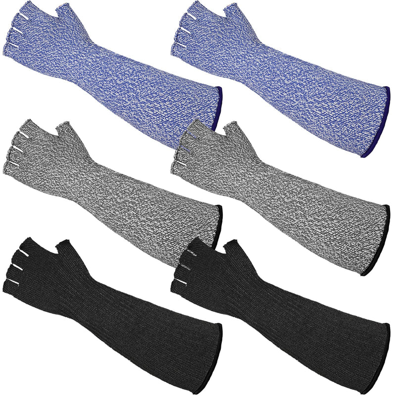 [AUSTRALIA] - 3 Pairs Forearm Protective Sleeves with Fingers Cut Resistant Sleeve Arm Level 5 Protection thin skin Arm Protectors Black, Gray, Blue