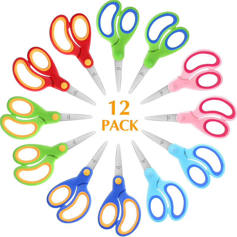  [AUSTRALIA] - 12 Pieces 5 Inch Kids Scissors for School Right Left-Hand Scissors Stainless Safety Craft Scissors Household Scissors with Comfort-Grip Handed Scissors Office Cutting Tool for Home Sewing Supplies