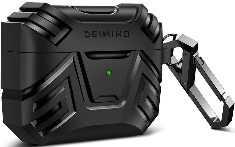  [AUSTRALIA] - Airpods Pro Case Cover, DEIMIKO Military Hard Shell Protective Cover Case with Keychain for AirPod Pro 2019 Black [Front LED Visible]