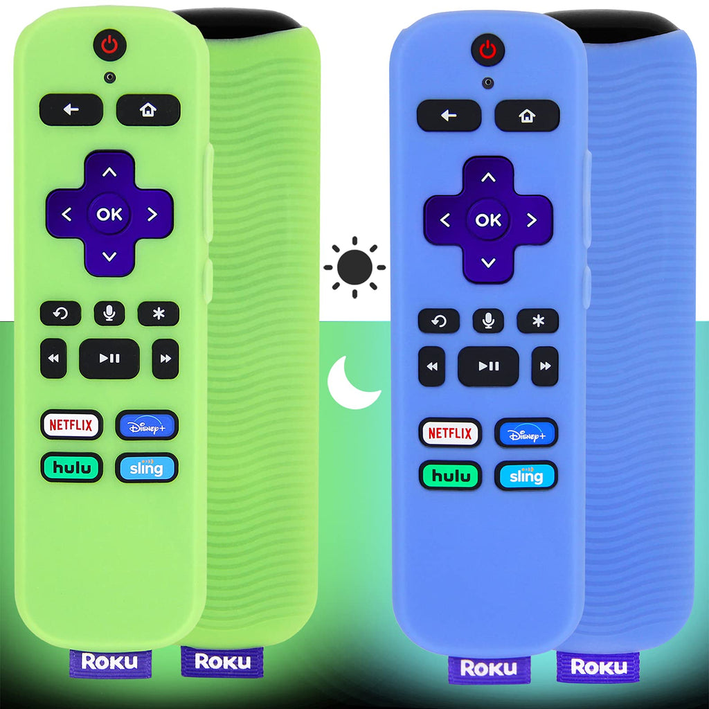  [AUSTRALIA] - [2 Pack] Remote Cover (Glow in The Dark) Compatible with Roku Voice Remote, Pinowu Anti Slip Silicone Cover Compatible with Roku Players and Roku TVS Voice Remote (Green and Blue) Green glow and Blue Glow
