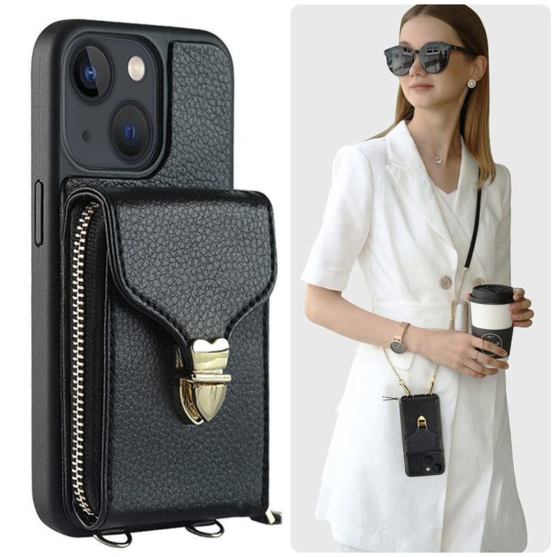  [AUSTRALIA] - iPhone 13 Wallet Case, JLFCH iPhone 13 Crossbody Case with RFID Blocking Zipper Card Holder Wrist Strap Lanyard Purse Protective for Apple iPhone 13 (2021), 6.1 inch - Black iPhone 13 (6.1 inch) - Black iPhone 13 (6.1 inch)