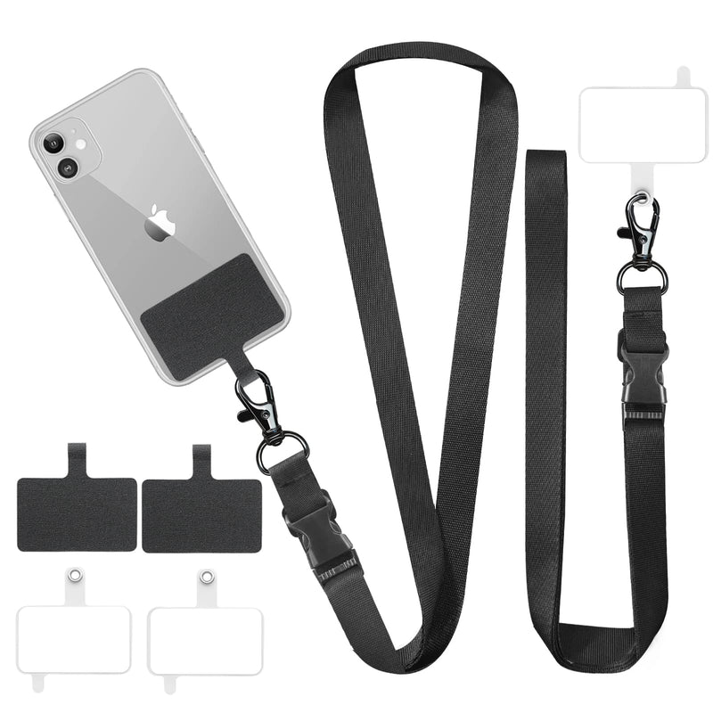  [AUSTRALIA] - ROCONTRIP 2 Packs Phone Lanyard Cross Body Phone Strap Cell Phone Charms with 2 Pcs Lanyard, 4 Pcs Phone Patch Adjustable Shoulder Neck Strap (Black) Black