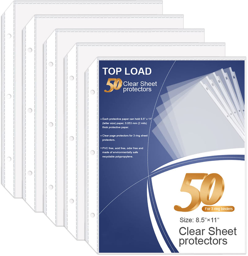 [AUSTRALIA] - 50pack Sheet Protectors 8.5×11 inch , Plastic Sleeves for Binders, Clear Page Protectors for 3 Ring Binder Free Letter Size 50