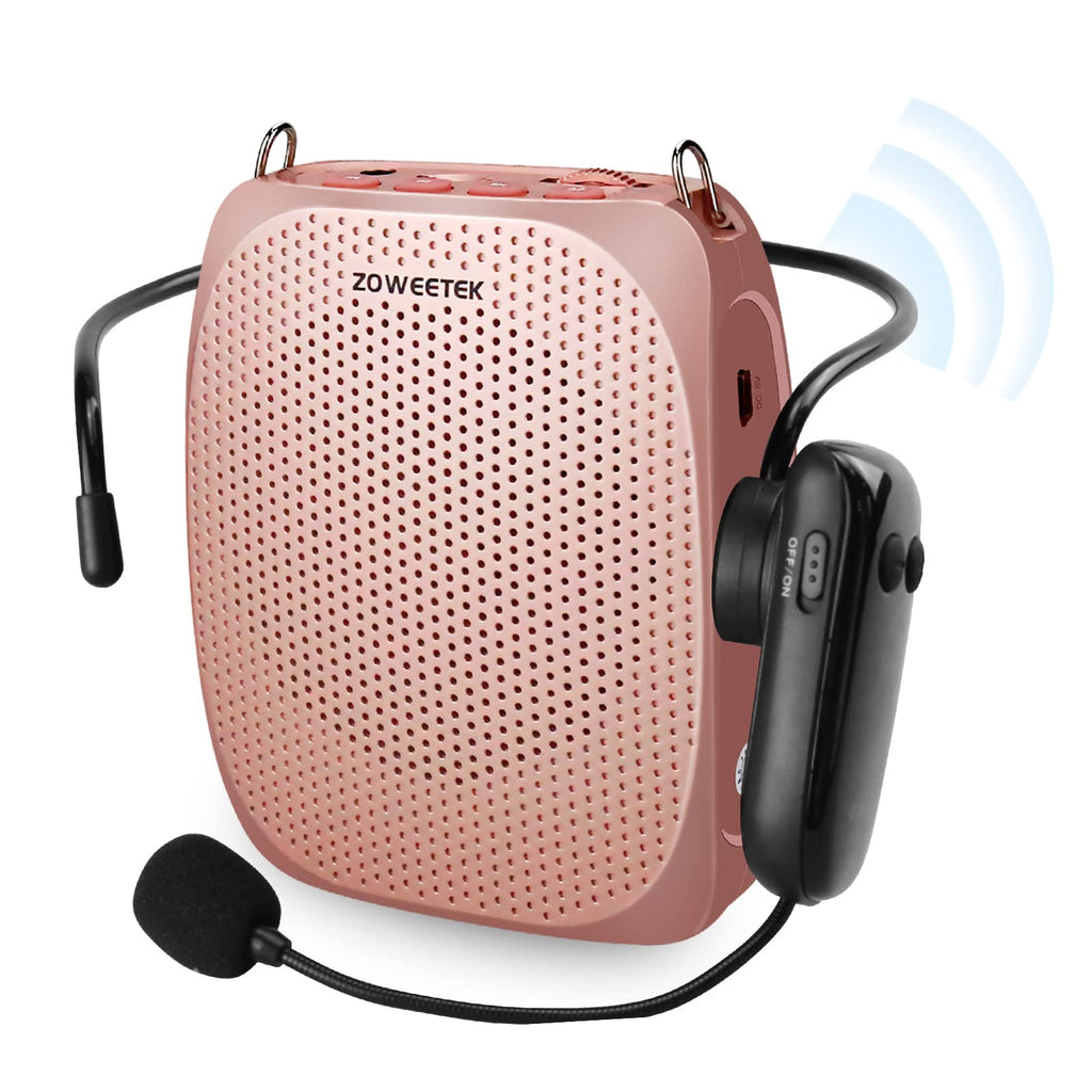  [AUSTRALIA] - ZOWEETEK voice amplifier wireless for teachers,Voice Amplifier with UHF Wireless Microphone Headset,portable voice amplifier,mini voice amplifier for elderly,training,meeting,instructors,coaches,games Rose gold