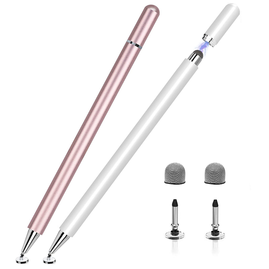  [AUSTRALIA] - Stylus Pen for iPad 2 Pack, LIBERRWAY 2 in 1 Disc Stylus Pens for Touch Screens, Capacitive Stylus with Magnetic Cap, Compatible with iPad iPhone Pro Android Chromebook (White & Rosegold) White and Rosegold
