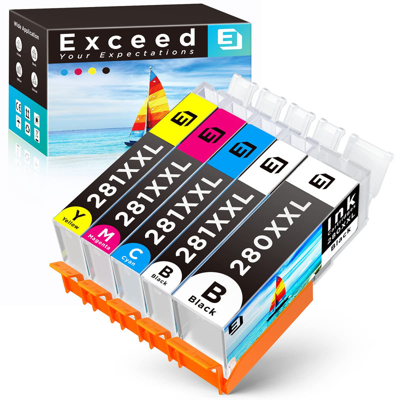  [AUSTRALIA] - Exurbiz Compatible Ink Cartridges Replacement for Canon PGI-280XXL CLI-281XXL 281XXL Works for PIXMA TR7520 TR8520 TS6120 TS6220 TS8120 TS8220 TS9120 TS9520 TS6320 TS9521C Printer (5 Pack)