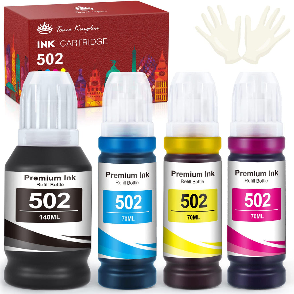  [AUSTRALIA] - Toner Kingdom Compatible Ink Bottle Replacement for 502 T502 High Yield Refill Ink for ET-2760 ET-2750 ET-3760 ET-3750 ET-3710 ET-4750 ET-15000 ET-3700 Printer (Black, Cyan, Magenta, Yellow, 4 Pack)