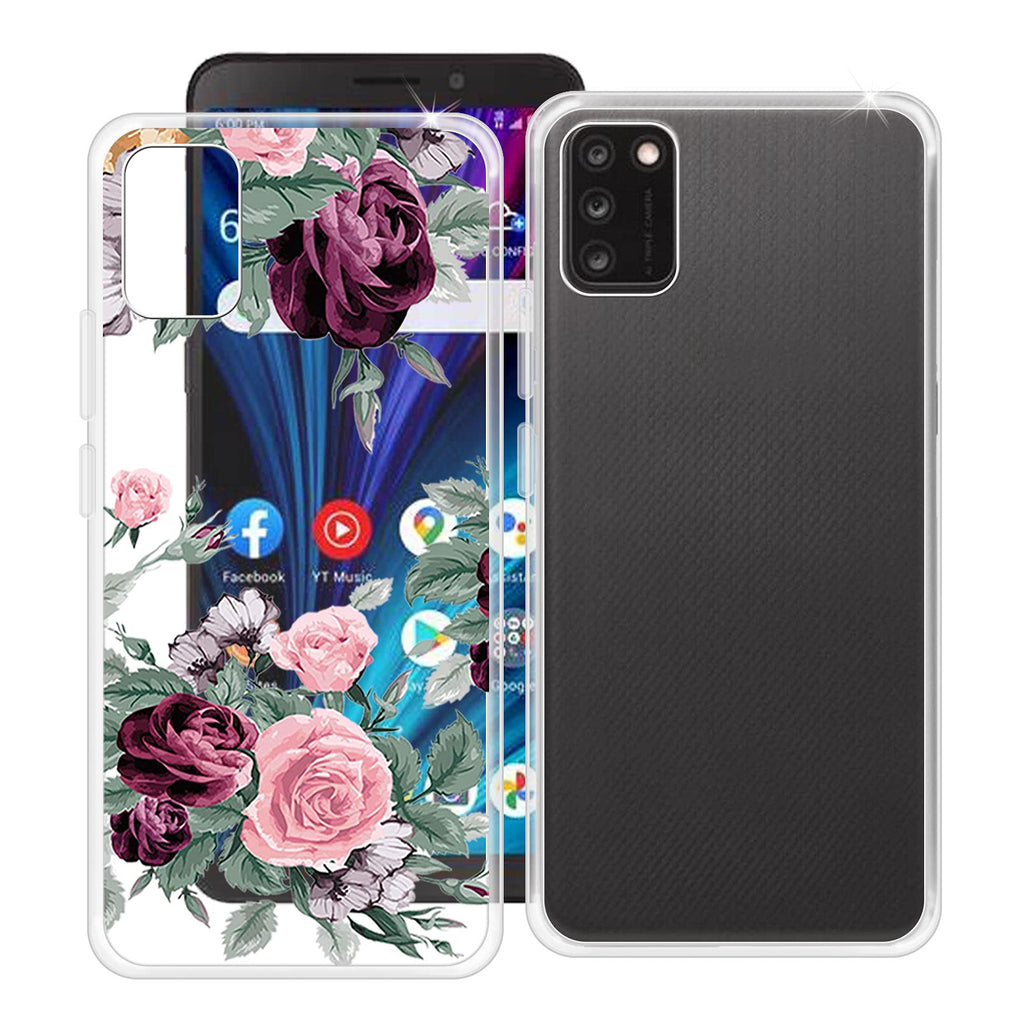  [AUSTRALIA] - HHUAN Phone Case for TCL A3X A600DL (6.0"), 2 Pcs Shockproof Soft Silicone Bumper Shell, [Ultra-Thin ] [Anti-Yellowing] Clear Back Cover for TCL A3X A600DL - Clear + Rose Flower