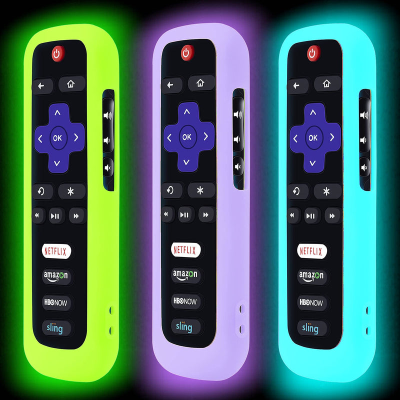  [AUSTRALIA] - 3 Pack Remote Case for Roku, Battery Cover for TCL Roku Smart TV Steaming Stick Remote, Roku TV Remote Cover Silicone Protective Controller Universal Sleeve Skin Glow in The Dark Green Purple Blue Green+Sky+Purple