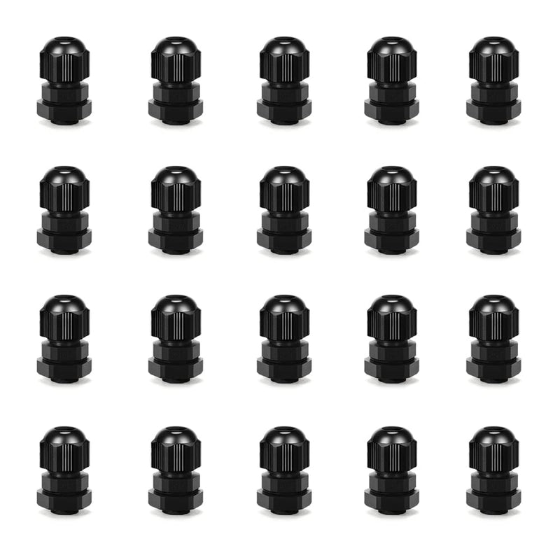  [AUSTRALIA] - CGELE Cable Gland 20 Pack Plastic Waterproof Adjustable Connector 3-7mm PG7 Strain Relief Cord Connectors Joints Nylon with Gaskets, (20-pack) PG7(20-pack)