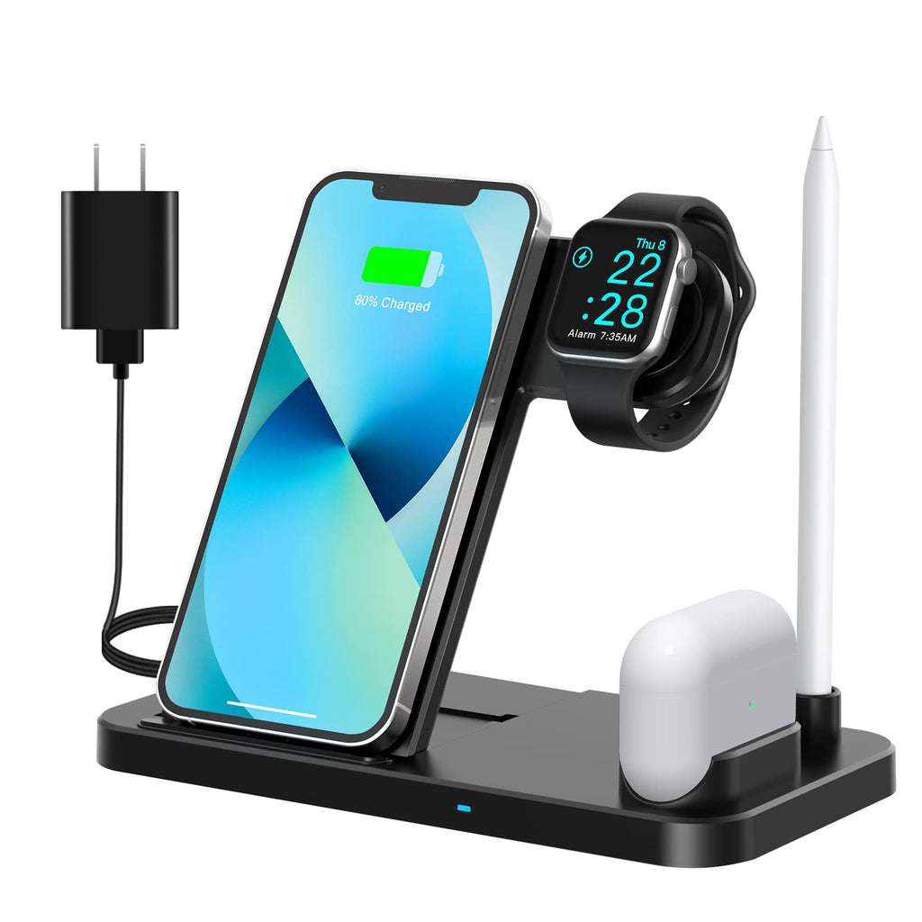  [AUSTRALIA] - Wireless Charger,4 in 1 Fast Wireless Charging Station for iPhone 13 12 11/ Pro/XS/XR/X/SE/8/8 Plus,18W Fast Charging Dock Stand Compatible with iWatch S7/S6/5/4/3/2/AirPods 1/2/Pro&Apple Pencil 1
