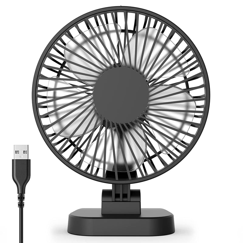 [AUSTRALIA] - USB Small Desk Fan with Strong Airflow, 4 Inch Mini Personal Quiet Fan, 3 Speeds, 40° Head Adjustment for Desktop Office,Table Black