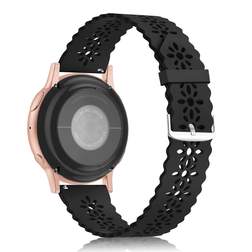  [AUSTRALIA] - Lace Silicone Band 20mm Compatible for Samsung Galaxy Watch 4 40mm 44mm/Watch 3 41mm/Active 2 Watch Bands 40mm 44mm/Watch 4 Classic 42mm 46mm,Slim Bands Soft Smartwatch Strap for Women(Black) Black