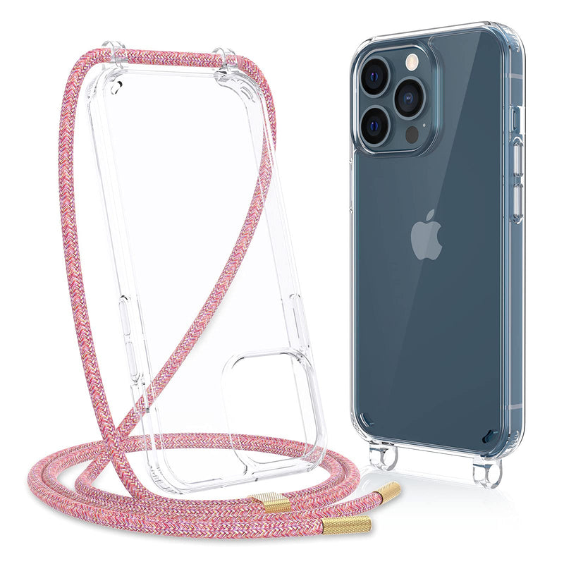  [AUSTRALIA] - Caka Case Compatible with iPhone 13 Pro Max Clear Case with Strap Crossbody Adjustable Neck Lanyard Case Phone Cover Designed for iPhone 13 Pro Max 6.7”-Colorful Strap Clear+Colorful