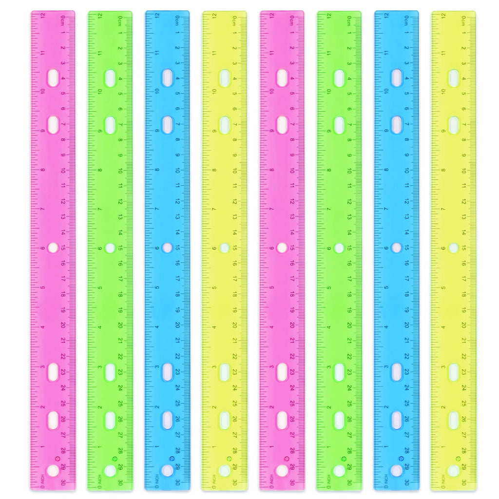  [AUSTRALIA] - Ruler 12 Inch, Plastic Rulers for Kids Back to School Supplies Rulers for Office with Centimeters and Inches, 4 Assorted colors (Clear, 8 Pack)