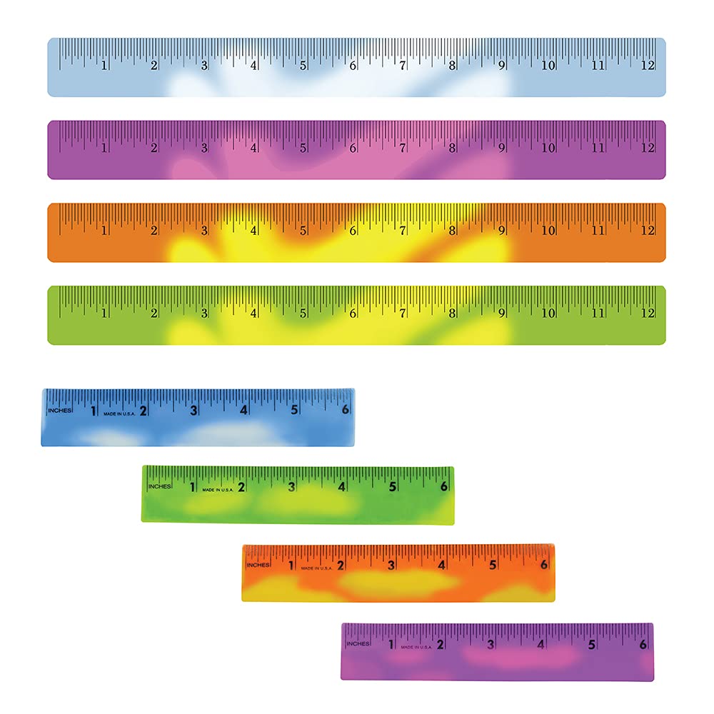  [AUSTRALIA] - 6” and 12" Color Changing Plastic Flexible Ruler, Changes Color:Green to Yellow, Orange to Yellow, Blue to Lt Blue, Violet to Pink, Tropical Red to Orange, Set of 8: 4 of each: 6” and 12”, Made in USA