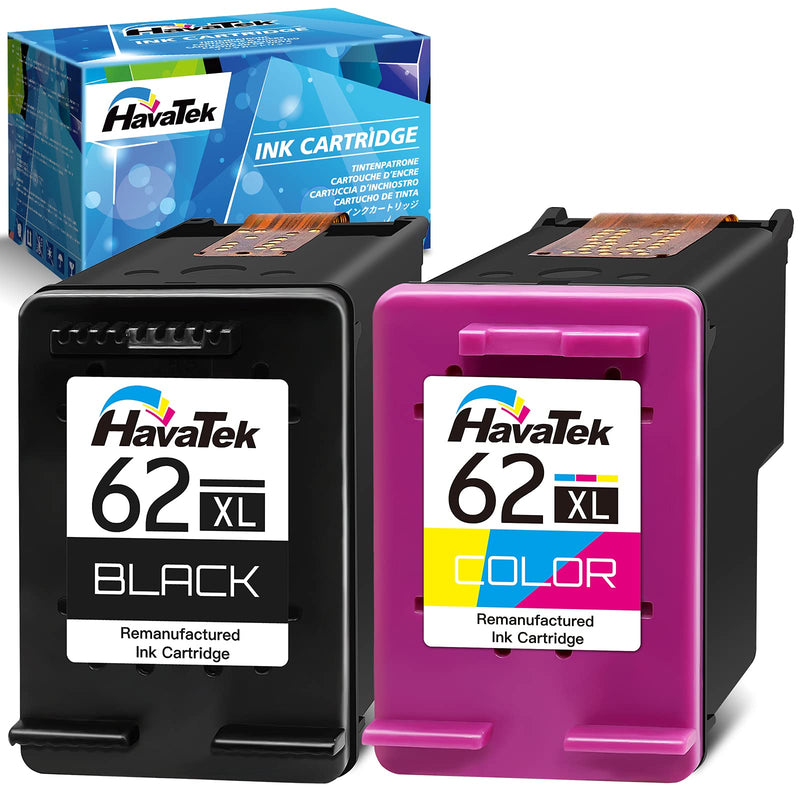  [AUSTRALIA] - HavaTek Remanufactured 62XL Ink Cartridges Replacement for HP 62 XL Combo Pack for Envy 7640 5660 5540 7645 7644 5643 5640 5661 5642 5542 OfficeJet 250 5740 5745 5746 8040 Printer (1 Black, 1 Color)