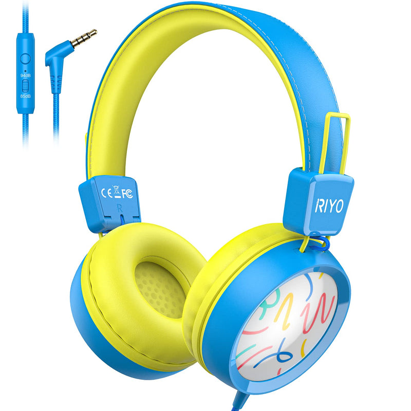  [AUSTRALIA] - RIYO Kids Headphones with Microphone Wired On-Ear Headphones with 85dB/94dB Volume Limited 3.5mm Jack Foldable Lightweight Stereo Headphones for Kids/School/Travel/Cellphones/Tablets/Kindle (Blue) Blue