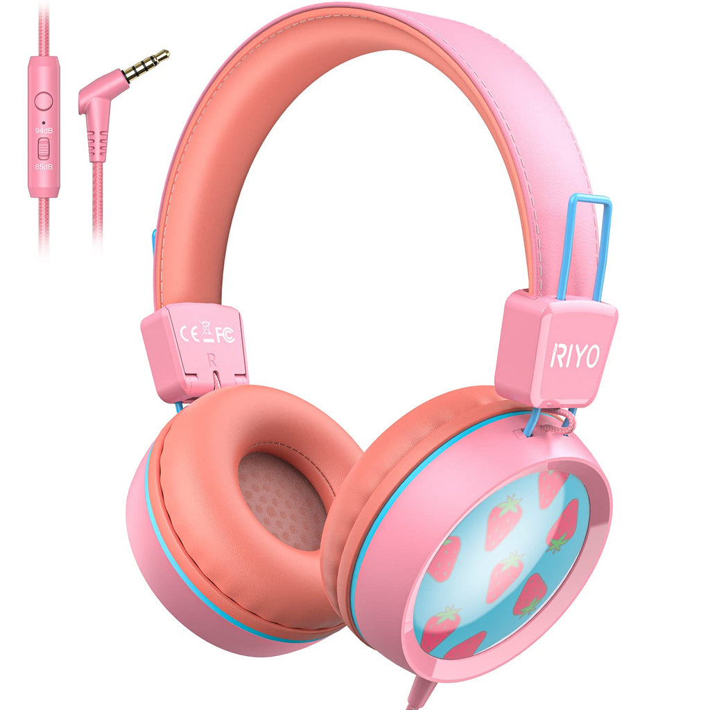  [AUSTRALIA] - RIYO Kids Headphones with Microphone Wired On-Ear Headphones with 85dB/94dB Volume Limited 3.5mm Jack Foldable Lightweight Stereo Headphones for Kids/School/Travel/Cellphones/Tablets/Kindle(Pink) Pink