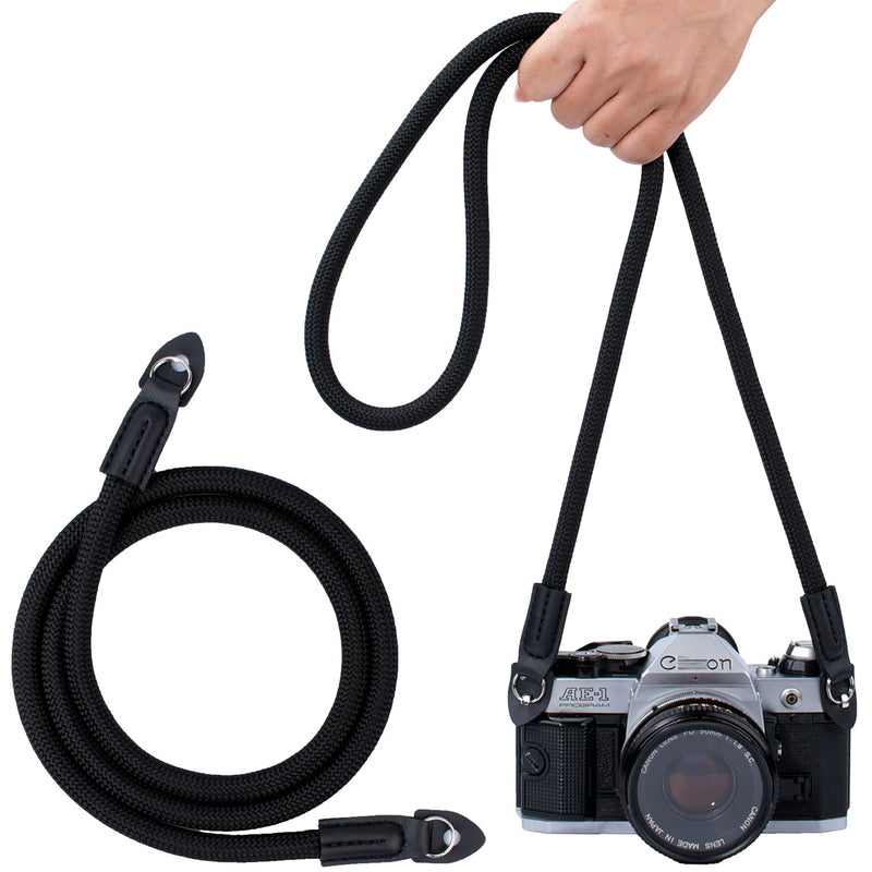  [AUSTRALIA] - Camera Strap Rope,Camera Strap Compatible with Leica Sony Canon Fuji Nylon Rope Camera Strap SLR DSLR Mirrorless Cameras 100cm Black
