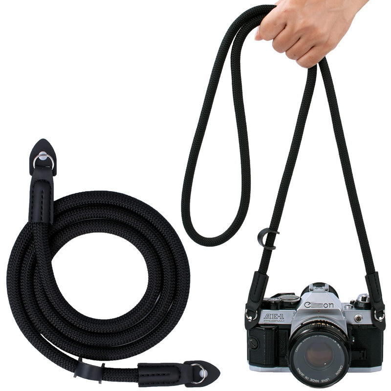  [AUSTRALIA] - Camera Strap Rope,Camera Strap Compatible with Leica Sony Canon Fuji Nylon Rope Camera Strap SLR DSLR Mirrorless Cameras 120cm Black