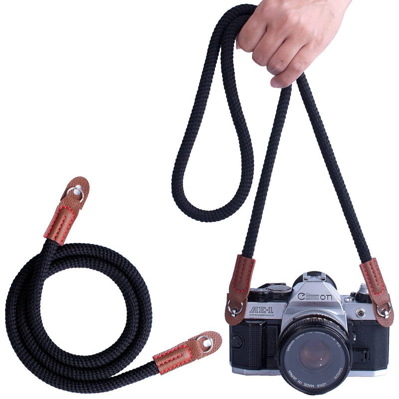  [AUSTRALIA] - PIBIETTN Camera Strap,Rope Camera Strap Compatible with Sony Nikon Canon Fuji Camera Strap Rope SLR, DSLR, Mirrorless Cameras 100cm Black