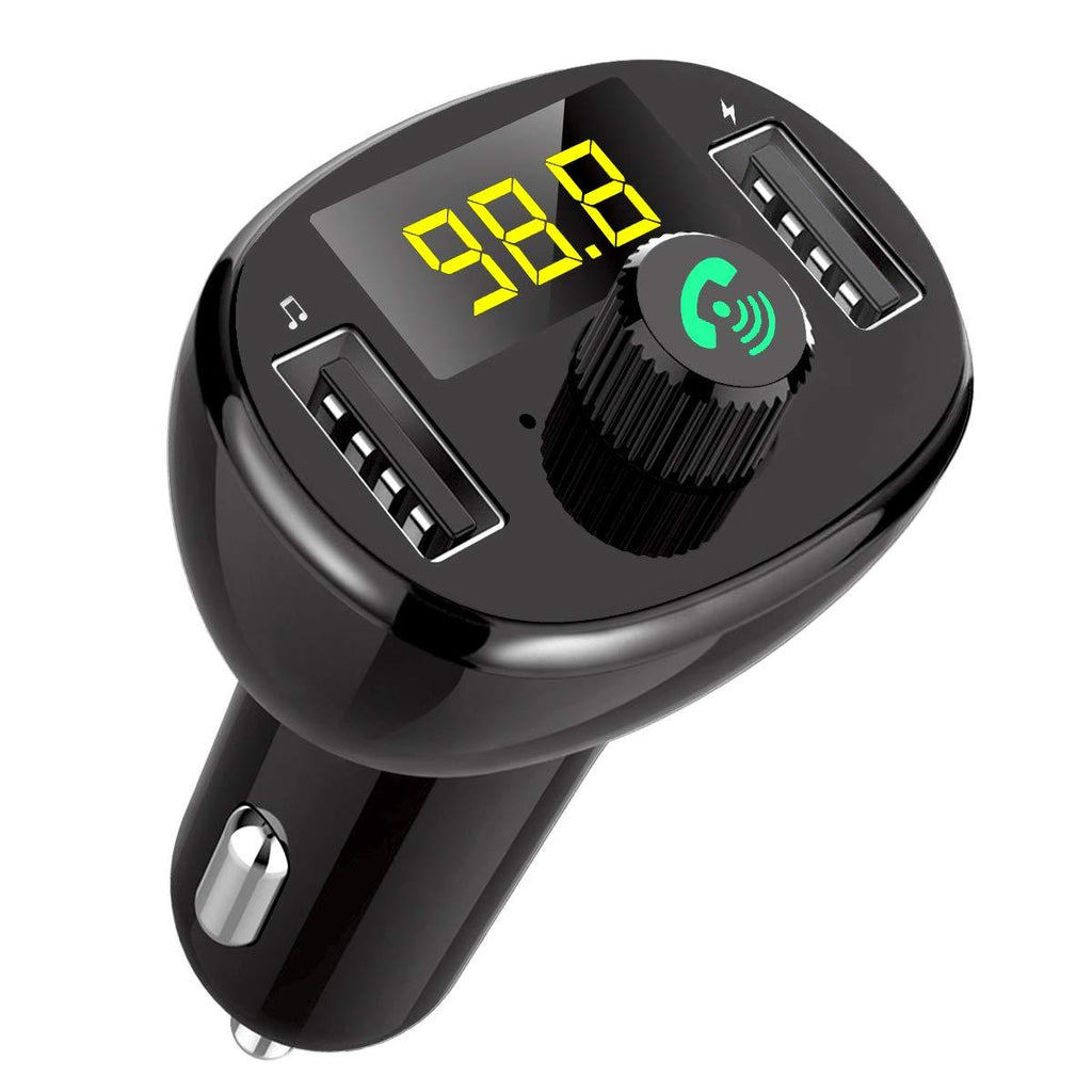  [AUSTRALIA] - AZWang Bluetooth Car Adapter,Handsfree Call Car Charger FM Transmitter for Car Aux Car Kits Hands Free Calling Dual USB Charging Ports… (Black) Black