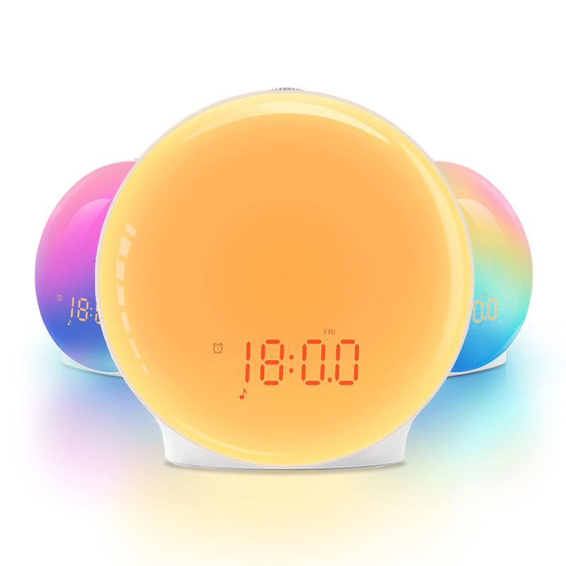  [AUSTRALIA] - Sunrise Alarm Clock, Wake Up Light Full Screen, Fluent Color No Shadow, 320 Lux Sunrise Simulation, Digital Alarm Clock for Bedrooms Radio Heavy Sleepers Adults Kids, 8 Nature Sounds & Snooze(1Pack)