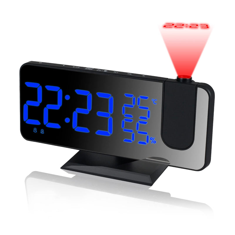  [AUSTRALIA] - ADZERD Projector Alarm Clock, Digital Dual Alarm Clocks with Projection On Ceiling for Bedroom Heavy Sleepers, FM Radio W/ Sleep Timer, Snooze, Thermometer Temperature, USB Port, Battery Backup Blue
