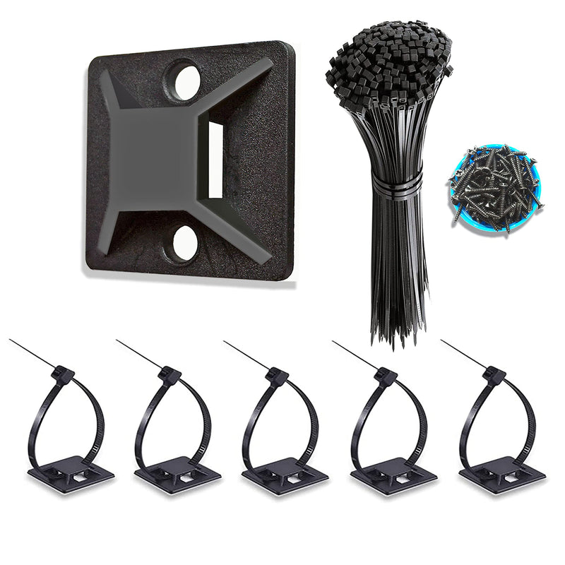  [AUSTRALIA] - 200 PCS Strong Cable Zip Tie Mounts, With 200 PCS of 8in Zip Ties and Screws, Adhesive Outdoor Cable Clips , Self Adhesive Wire Fasteners, Cable Management Suitable for Home and Office 200 pcs black