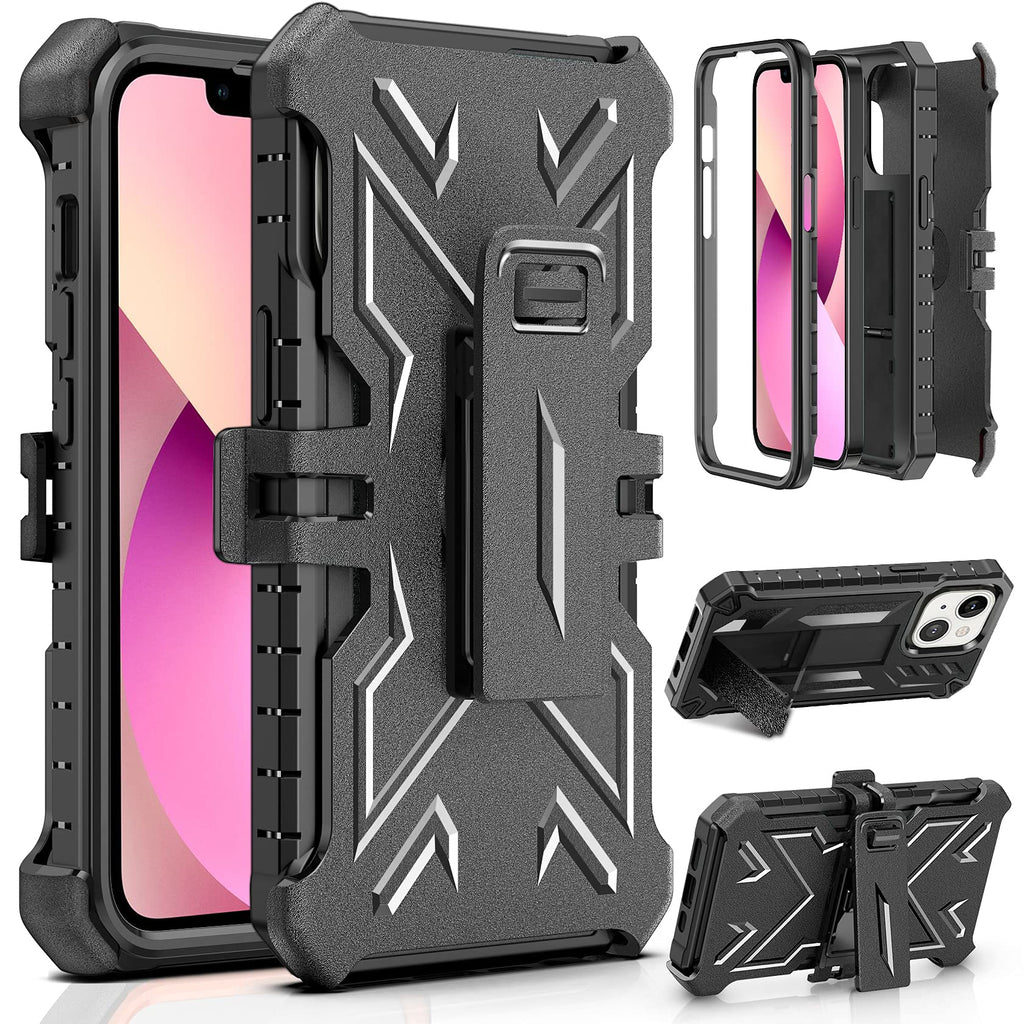  [AUSTRALIA] - for iPhone13 Phone Case: Rugged Durable Armor Shell with Kickstand & Clip Holster | Shock Proof TPU Protector - Heavy Duty Military Grade Protection Cover Black