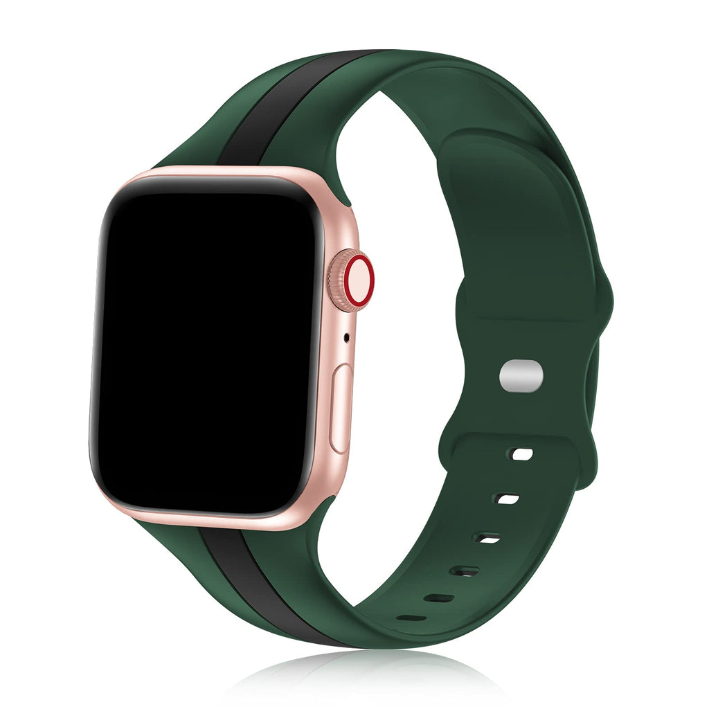  [AUSTRALIA] - iWabcertoo Designer Sport Bands Compatible with Apple Watch Bands 38mm 40mm 41mm 42mm 44mm 45mm Women and Men,Soft Silicone Replacement Strap Bands for iWatch Series 7 6 5 4 3 2 1 SE Army Green Black 38mm/40mm/41mm
