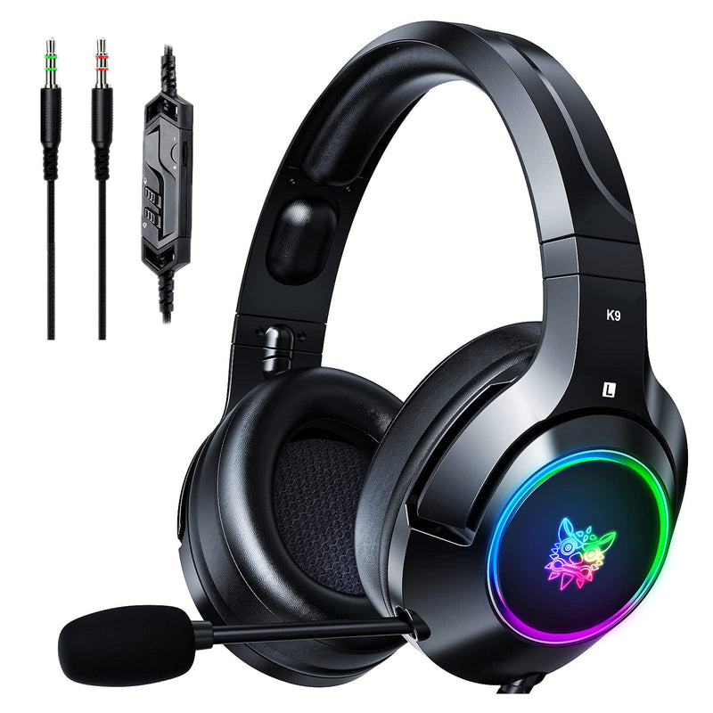  [AUSTRALIA] - Ajsaki K9 Mac Gaming Headset, Stereo Xbox One Gaming Headset with Mic & RGB Lights, Noise Cancelling Over Ear Headphones Compatible with PC, PS4, PS5, Nintendo Switch, Xbox One, Mac (Black)