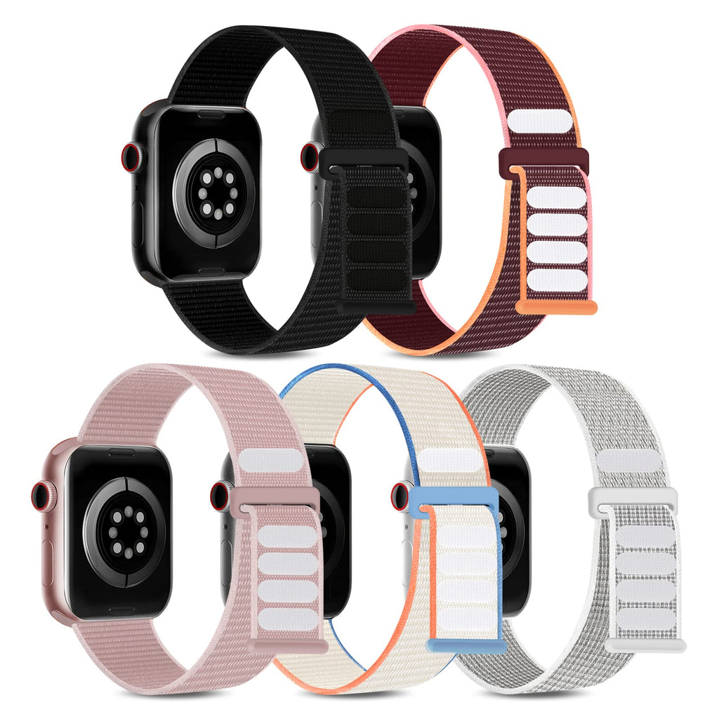  [AUSTRALIA] - 5 Pack Sport Loop Bands Compatible with Apple Watch Band 38mm 40mm 41mm 42mm 44mm 45mm Women Men, Soft Nylon Braided Elastic Strap Replacement Wristband for iWatch Series 7/6/5/4/3/2/1/SE Dark Black/Rose Pink/Summit White/Cream/Plum 38mm/40mm/41mm