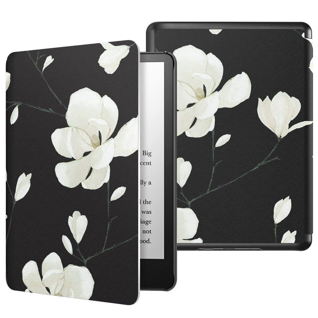  [AUSTRALIA] - MoKo Case for 6.8" Kindle Paperwhite (11th Generation-2021) and Kindle Paperwhite Signature Edition, Light Shell Cover with Auto Wake/Sleep for Kindle Paperwhite 2021 E-Reader, Black & White Magnolia