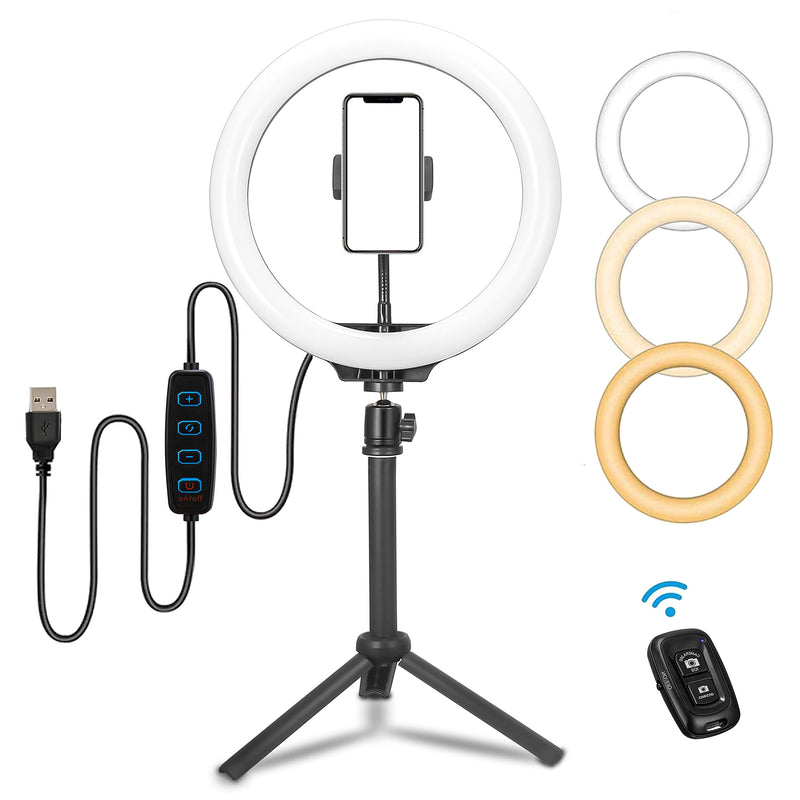  [AUSTRALIA] - 10'' Selfie Ring Light with Tripod Stand & Cell Phone Holder for Live Stream/Makeup, Dimmable Desk Makeup Ring Light for TikTok/YouTube/Video/Photography Compatible for iPhone and Android
