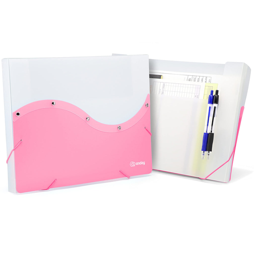  [AUSTRALIA] - Two Tone Document Holder Pink, Water Resistant Plastic Reusable Envelopes A4 Letter Size File Folder Lightweight with Elastic Closure, Also Available in Purple, Blue, Green, Red, Grey, 1 Pc –by Enday