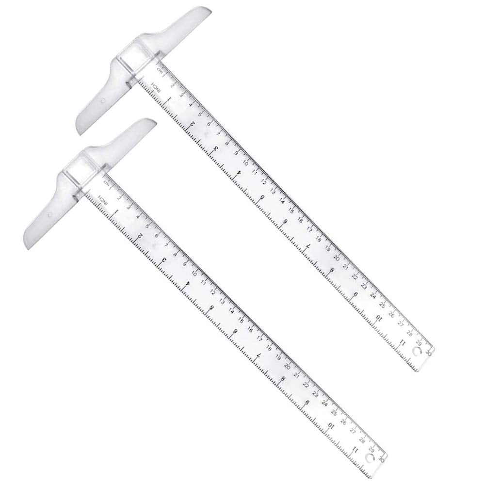  [AUSTRALIA] - 2Pcs T-Square T Shape Metric Ruler Plastic Transparent T-Ruler Double Side Scale Measuring Tool for Drawing and General Layout Work (30cm)