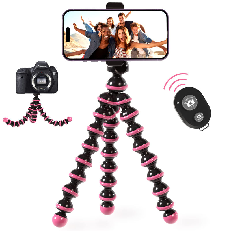  [AUSTRALIA] - TALK WORKS Flexible Tripod for iPhone, Android, Camera - Bendable Legs, Adjustable Stand Holder with Mini Wireless Remote for Selfies, Vlogging, Beauty/Makeup, Live Streaming/Recording - Pink