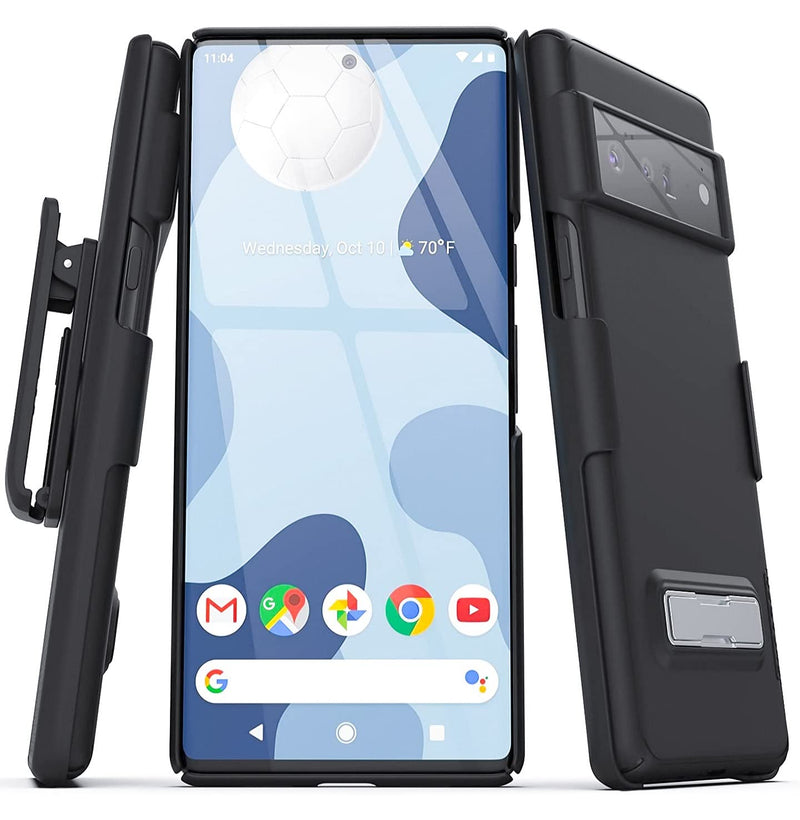  [AUSTRALIA] - Encased Slimline Designed for Google Pixel 6 Pro Belt Clip Case with Kickstand (2021) Ultra Thin Case with Holster (Black)