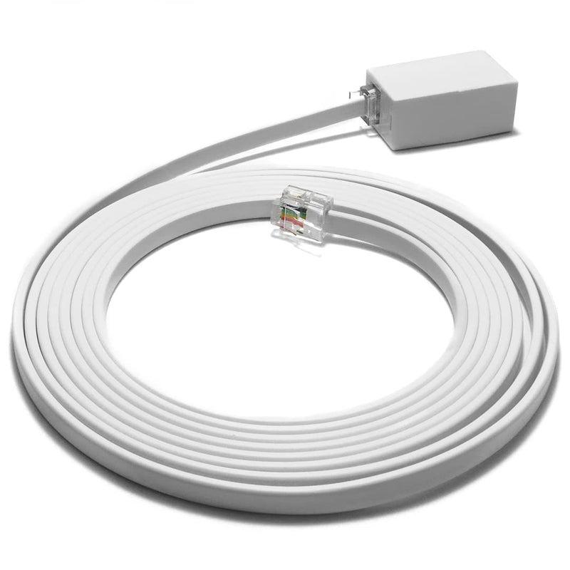  [AUSTRALIA] - 8 Feet Phone Extension Cord for Landline Telephones • High End Quality RJ11 Phone Cable • Pure Copper • 50 Micron Gold Contacts • Strong Thick Outer Jacket (White, 8 FT) White