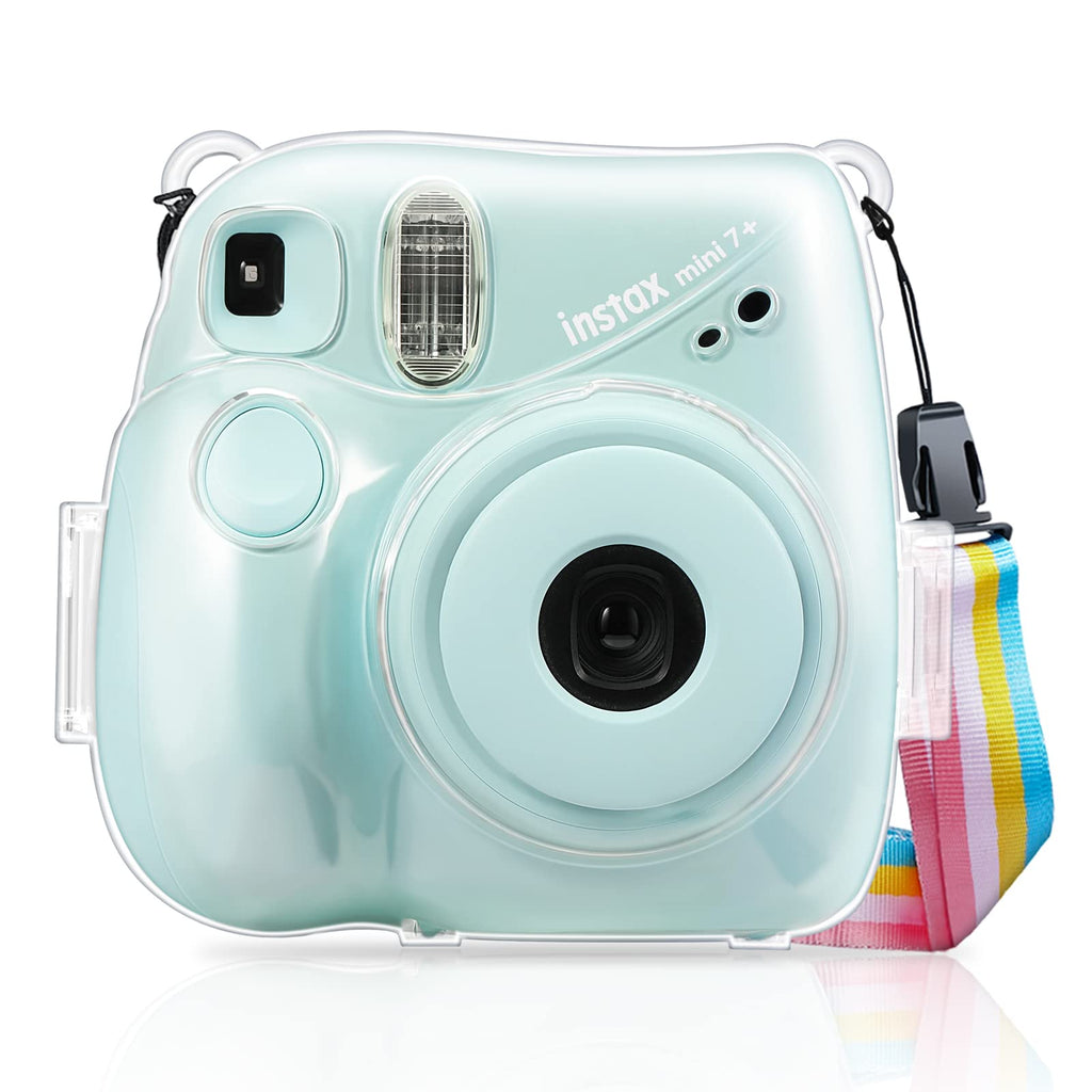  [AUSTRALIA] - Fintie Protective Clear Case for Fujifilm Instax Mini 7+ Instant Film Camera - Crystal Hard PVC Cover with Removable Rainbow Shoulder Strap, Clear