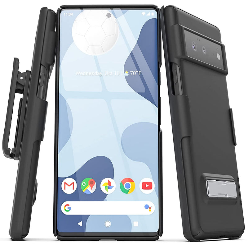  [AUSTRALIA] - Encased Slimline Designed for Google Pixel 6 Belt Clip Case with Kickstand (2021) Ultra Thin Case with Holster (Black)