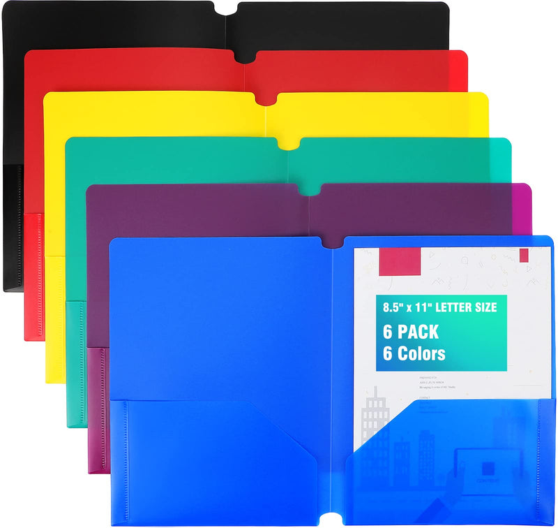  [AUSTRALIA] - KTRIO File Folders 2 Pocket Folder - (6 Pack, Assorted Colors) Plastic Folders with Pockets Letter Size Pocket Folders Colored Folders Poly Folders for School Office Home, Heavy Duty