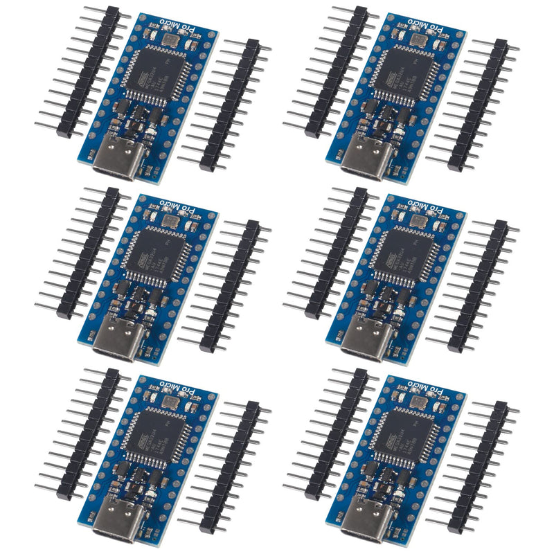  [AUSTRALIA] - 6pcs Pro Micro for Atmega32U4 5V 16MHz Bootloadered IDE Micro USB Pro Micro Development Board Microcontroller Compatible for Pro Micro Serial Connection with arduino Pin Header (Type-C USB) TYPE-C USB