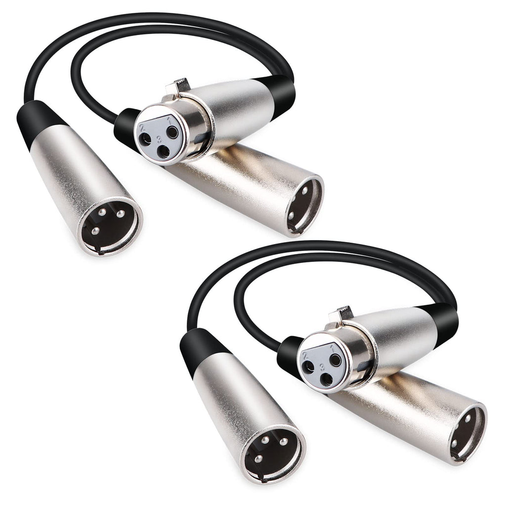  [AUSTRALIA] - HOSONGIN XLR Splitter Cable 2 Pack, 3Pin XLR Female to 2 XLR Male Y Cable Balanced Microphone Splitter Cord Audio Adaptor, Length 12 inch XLR1F-XLR2M