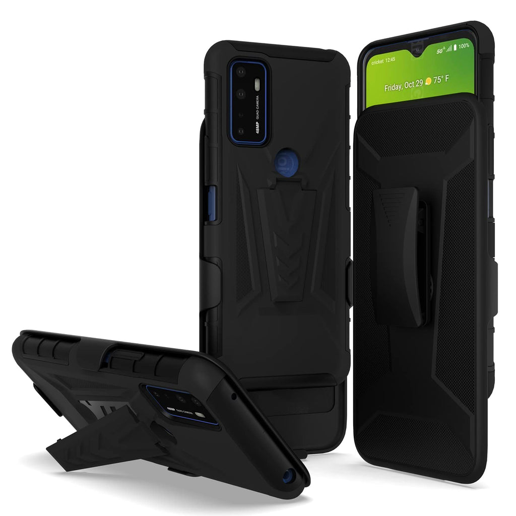  [AUSTRALIA] - NKase Case for AT&T Radiant Max 5G 6.8"/ Cricket Dream 5G, Cricket Dream 5G Phone Case with Belt Clip Holster Kickstand Hard Phone Cover Shockproof Heavy Duty Hybrid Protective Case, Black